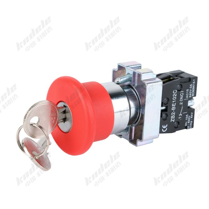 Mushroom Type Emergency Push Button with Key – 22mm Key Lock Rotary Reset Switch